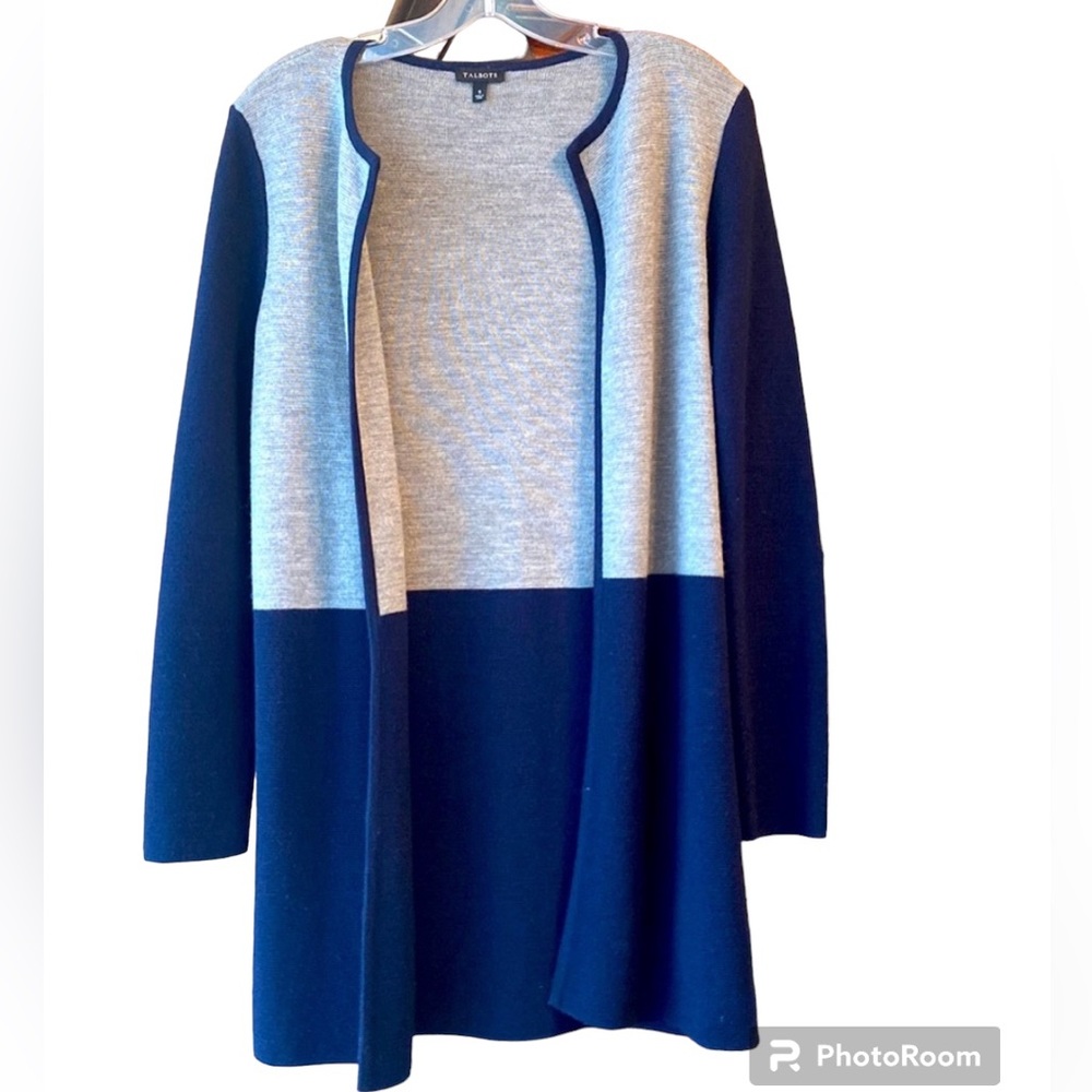 Talbots Color Blocked, Open Front, Long Cardigan.… - image 1